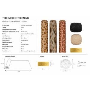 Inpakset Safari Cadeaupapier - 3 Rollen 70 x 200 cm met Raffia en Stickers