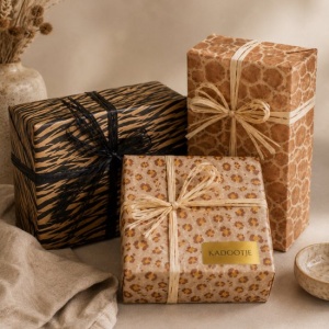 Inpakset Safari Cadeaupapier - 3 Rollen 70 x 200 cm met Raffia en Stickers