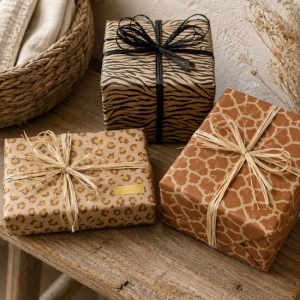 Inpakset Safari Cadeaupapier - 3 Rollen 70 x 200 cm met Raffia en Stickers