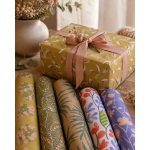 Cadeaupapier Set - Botanical Garden Collection (6 Stuks) - 200×70 cm - Olijfgroen, Kraft, Lila & Natuurtinten - Bloemen, Bladeren & Botanische Prints - Inpakpapier