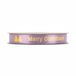 Satijnen Lint - Merry Christmas Lila-Goud - 20 Meter