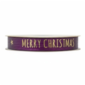 Paperlook krullint – Merry Christmas - 15mm x 25 meter - Paars