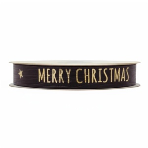 Paperlook krullint – Merry Christmas - 15mm x 25 meter - Zwart