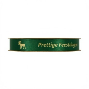 Luxe satijn lint – Prettige feestdagen - 15mm x 20 meter - donker groen