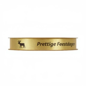 Luxe satijn lint – Prettige feestdagen - 15mm x 20 meter - goud