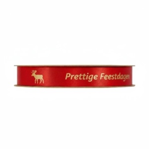 Luxe satijn lint – Prettige feestdagen - 15mm x 20 meter - rood