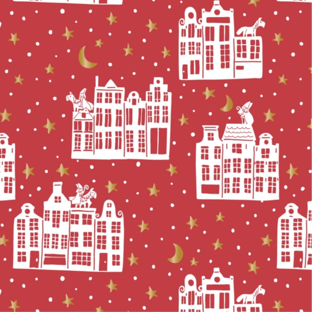 Papierrol - Sinterklaas - rood (over de daken) - 50cm x 100 meter