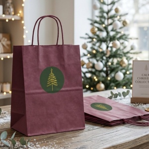 Papieren Tassen met Kerstboomstickers - Bordeaux