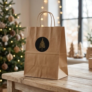 Papieren Tassen met Kerstboomstickers - Kraft