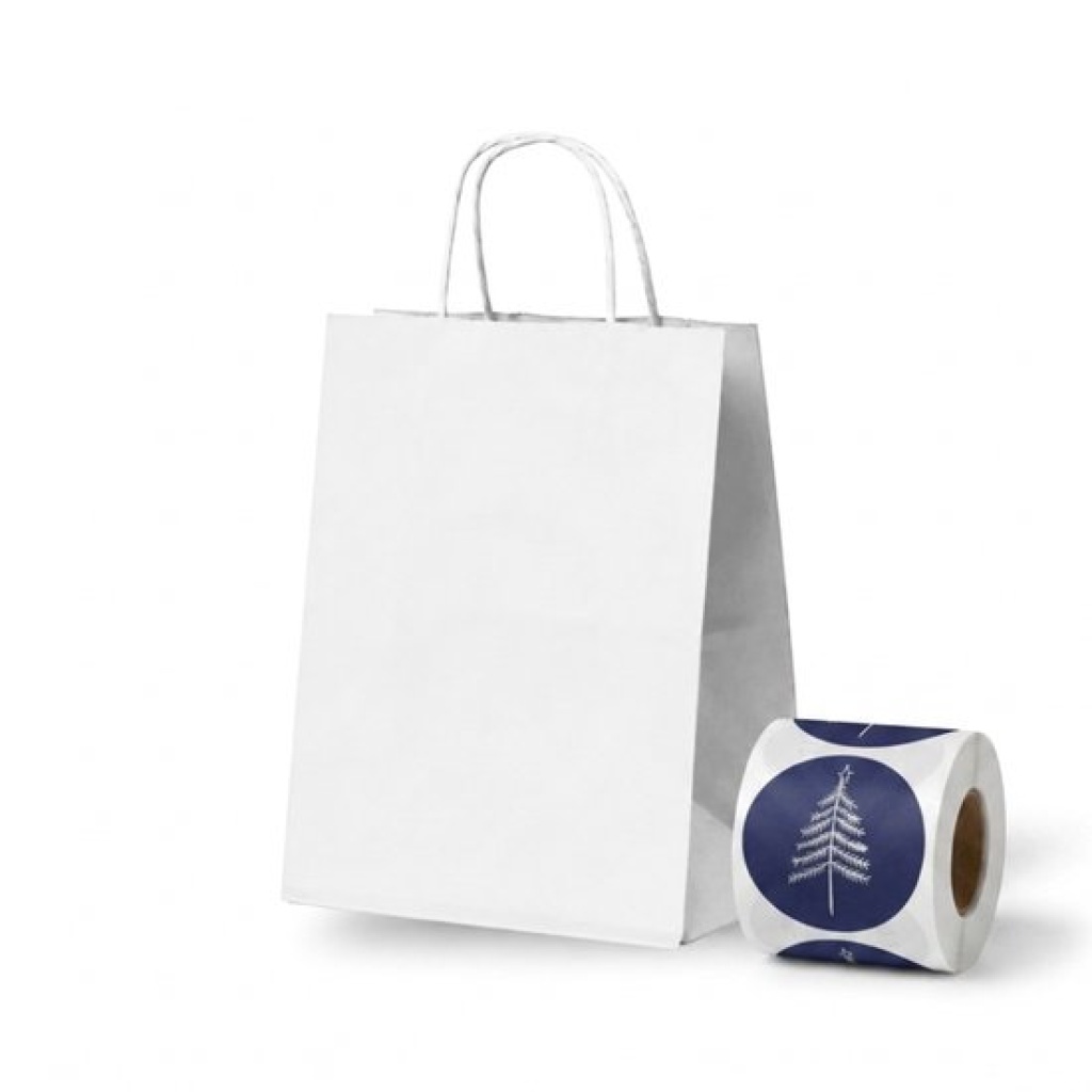 Papieren Tassen met Kerstboomstickers - Wit