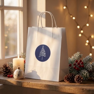 Papieren Tassen met Kerstboomstickers - Wit