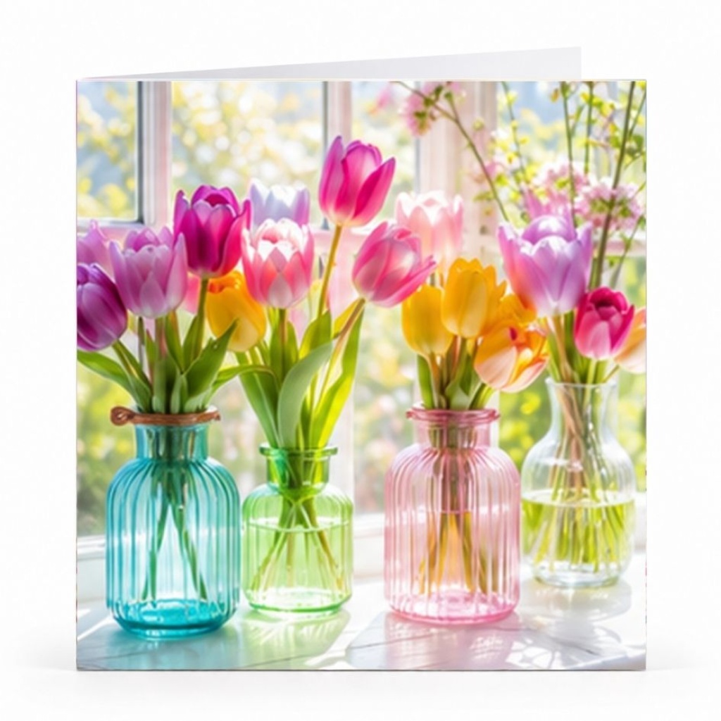 Wenskaart - "Kleurrijke tulpen"