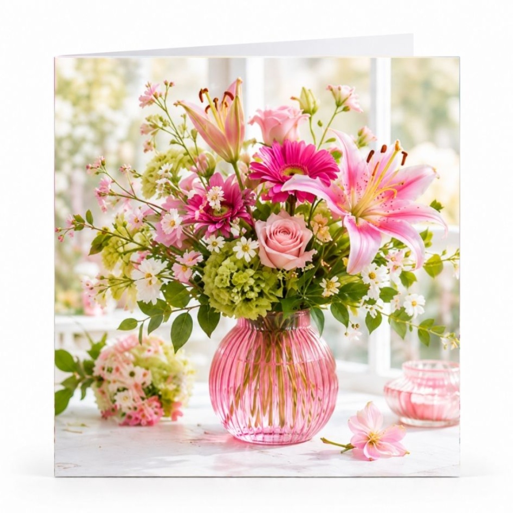 Wenskaart - "Roze bloemen - Pinky time"