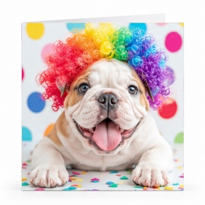 Wenskaart - "Hond met regenboog pruik"