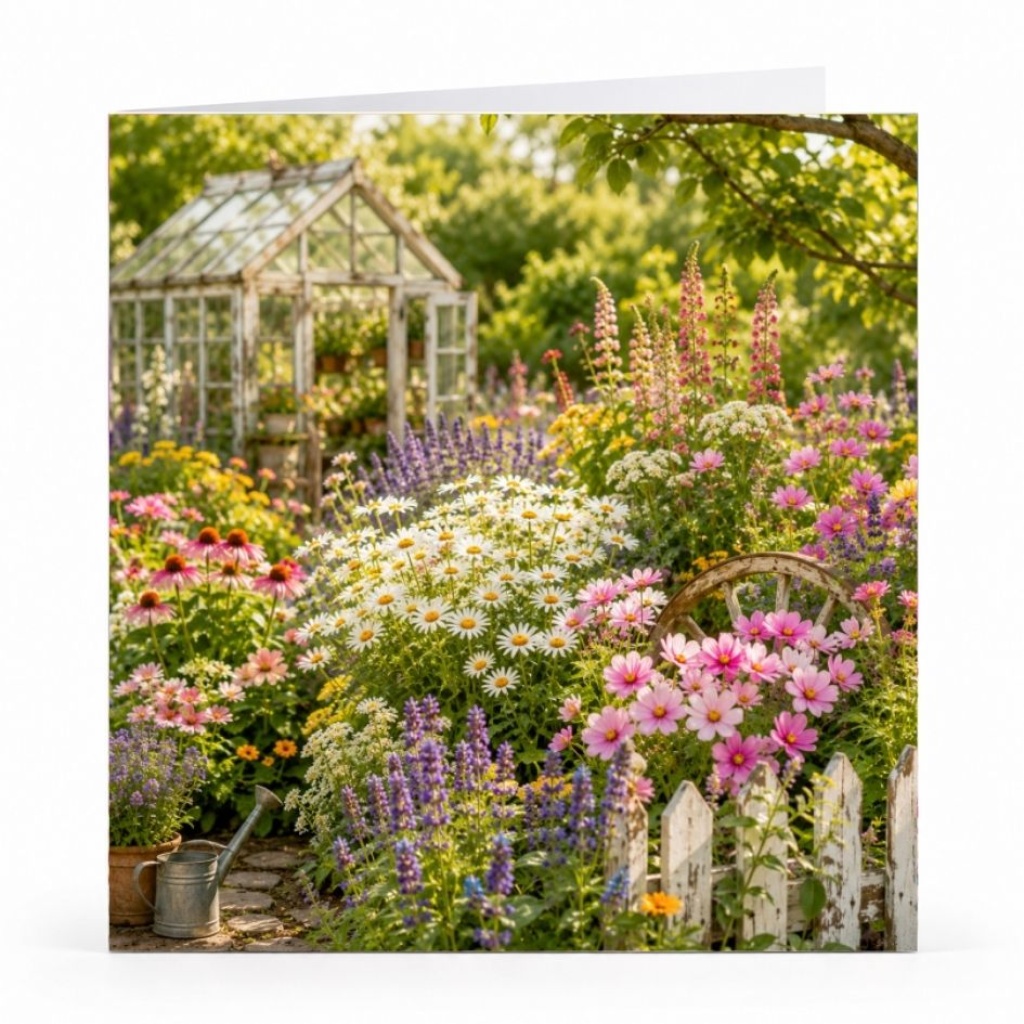 Wenskaart - "Bloemen tuin in bloei"
