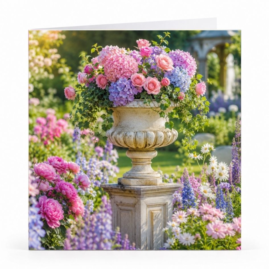 Wenskaart - "Tuin ornament met kleurrijke bloemen"