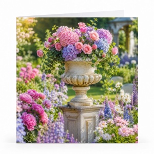 Wenskaart - "Tuin ornament met kleurrijke bloemen"