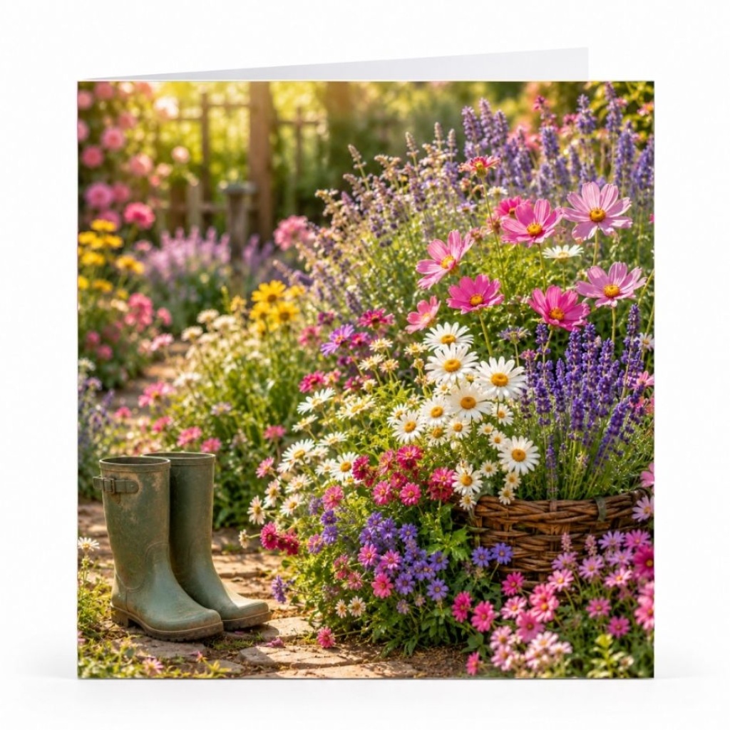 Wenskaart - "Laarzen in de tuin"