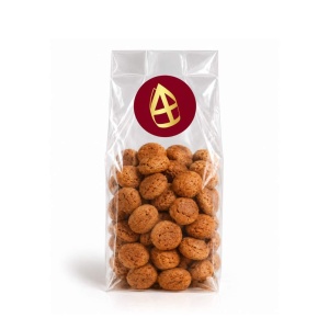 50x Uitdeelzakjes + Sticker (Mijter Bordeaux) - 80 x 40 x 240mm | Blokbodemzakjes transparant | Plastic Zakjes | Cellofaanzakjes Sinterklaas