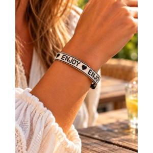 Festival Armbandjes - "ENJOY"- 10 Stuks - Wit / Zwart