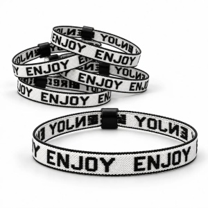 Festival Armbandjes - "ENJOY"- 10 Stuks - Wit / Zwart