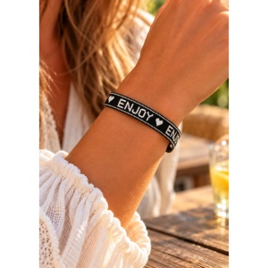 Festival Armbandjes - "ENJOY"- 10 Stuks - Zwart / Wit