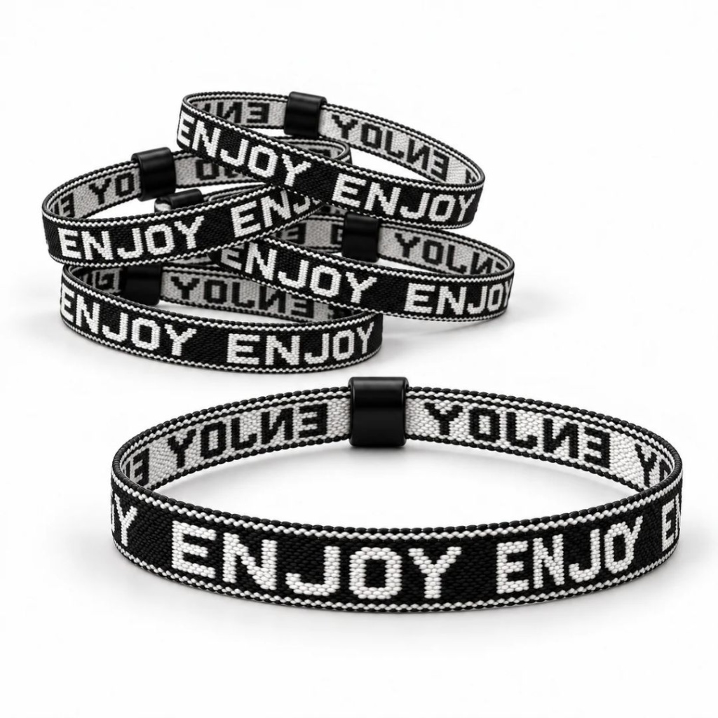 Festival Armbandjes - "ENJOY"- 10 Stuks - Zwart / Wit
