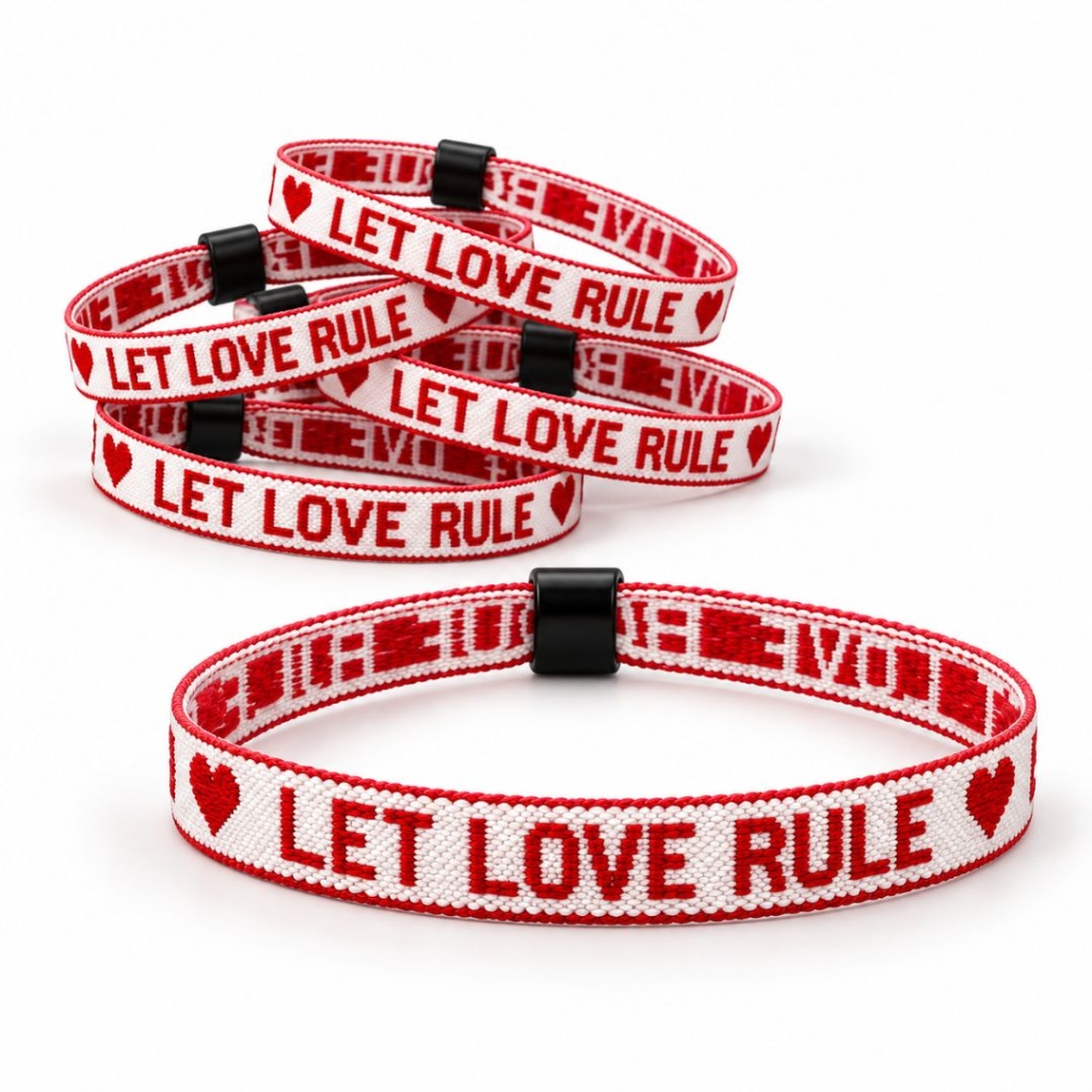 Festival Armbandjes - "LET LOVE RULE"- 10 Stuks - Wit / Rood
