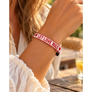 Festival Armbandjes - "LET LOVE RULE"- 10 Stuks - Wit / Rood