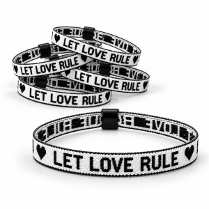 Festival Armbandjes - "LET LOVE RULE"- 10 Stuks - Wit / Zwart
