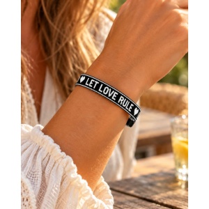 Festival Armbandjes - "LET LOVE RULE"- 10 Stuks - Zwart / Wit
