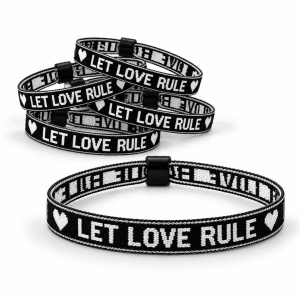 Festival Armbandjes - "LET LOVE RULE"- 10 Stuks - Zwart / Wit