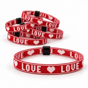Festival Armbandjes - "LOVE HART"- 10 Stuks - Rood / Wit