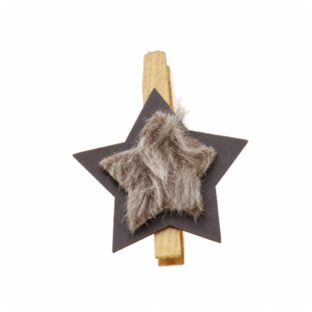 Houten Knijpertjes met Bont Accent - bruin - Ster
